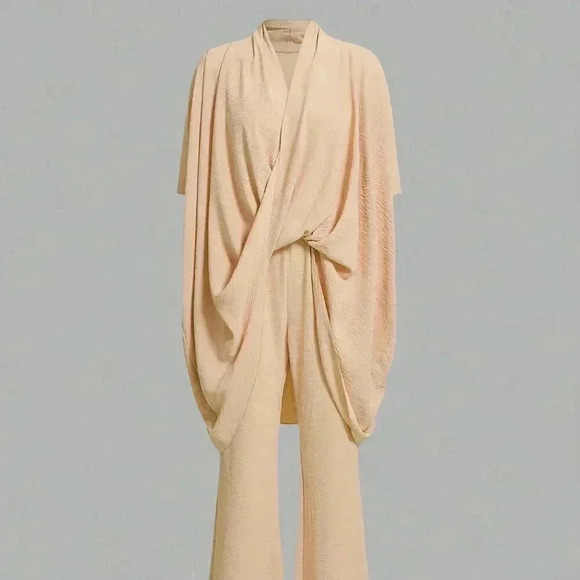 Apricot Elegant Women's Loose And Comfortable Textured Women's Set - Picture 3 of 4